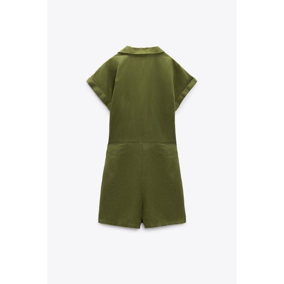 ZARA KNOTTED LINEN BLEND SHORT JUMPSUIT - Picture 3 of 5